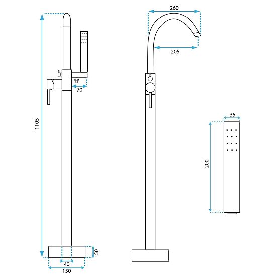 Podna slavina za kadu Rea Lungo crna