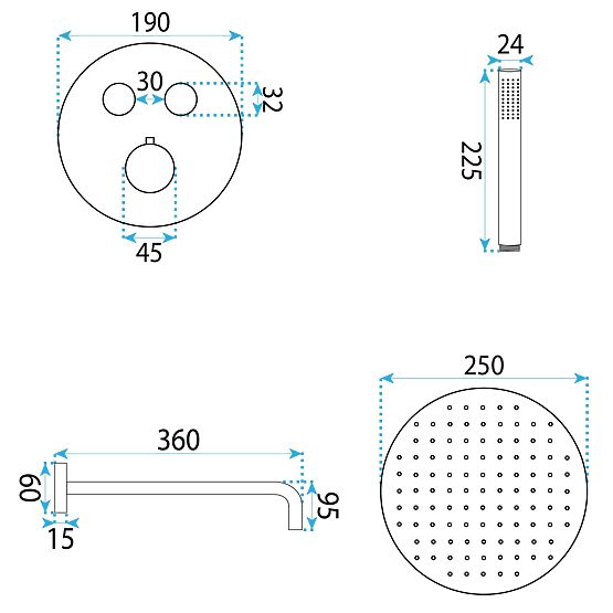 Podžbukni tuš set s termostatom Rea Lungo Diamond Zlatni+ BOX