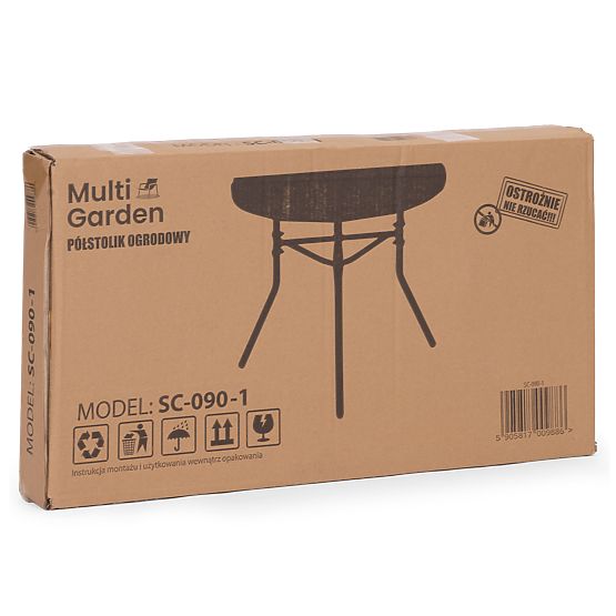 Polukružni stakleni stolić za kavu za balkon, terasu, patio crni MultiGarden