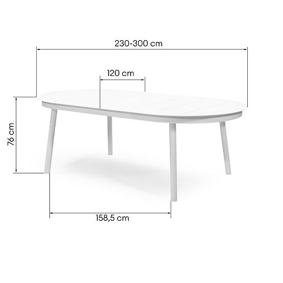 Produžni vrtni stol Marinelli 230-300 cm, aluminijski, bijeli