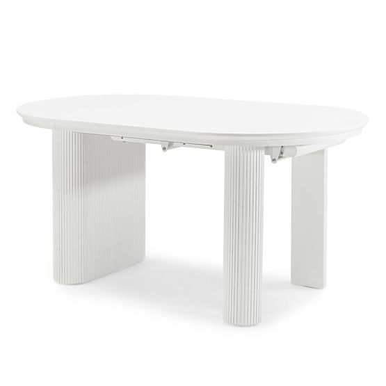 Proširivi stol Audrey 160-240 cm, ovalni, bijeli, s utorima, zaobljeni oblici
