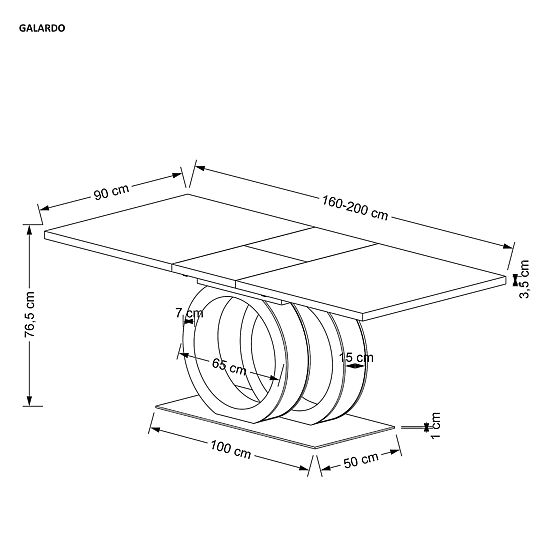 Proširivi stol GALARDO, bijeli / zlatni (3p=1ks)