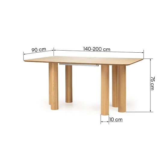 Proširivi stol Loa 140-200 cm, hrastov furnir, prirodni, bukovo drvo, zaobljen