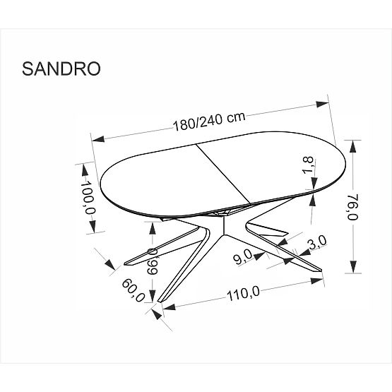 Proširivi stol SANDRO, crni (2p=1ks)