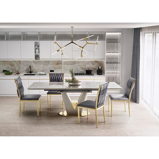 Proširivi stol VALENTINO svijetlosivi/zlatni