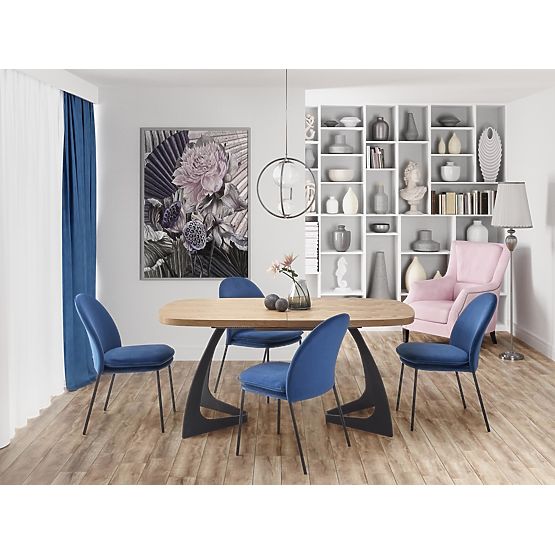 Proširivi stol VELDON, ploča - prirodni hrast, noge - crne (2p=1ks)