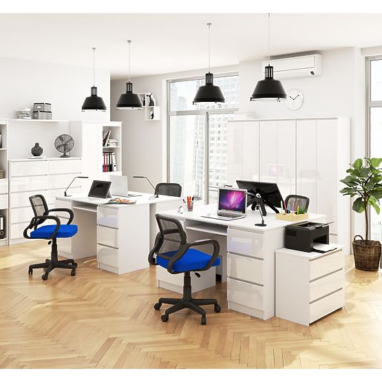 RAČUNALNI STOL A-11 135 cm 6 LADICA PK BIJELA / BIJELI SJAJ