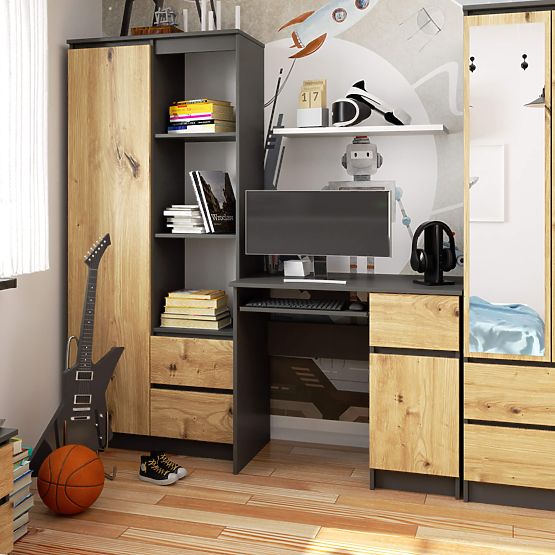 RAČUNALNI STOL PIKSEL PK SIVI / HRAST ARTISAN - DESNI