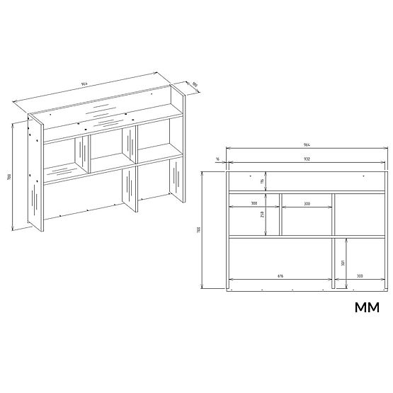 Radni stol MIJAS lijevi s nadgradnjom bijela mat 4 ladice 4 police za ured ili sobu