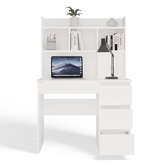 Radni stol MIJAS s nadgradnjom Bijela Mat 4 Ladice 4 Police za Ured i Soba