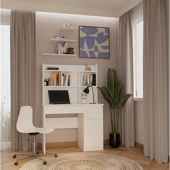 Radni stol MIJAS s nadgradnjom Bijela Mat 4 Ladice 4 Police za Ured i Soba