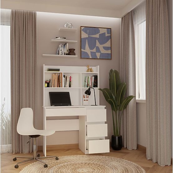 Radni stol MIJAS s nadgradnjom Bijela Mat 4 Ladice 4 Police za Ured i Soba