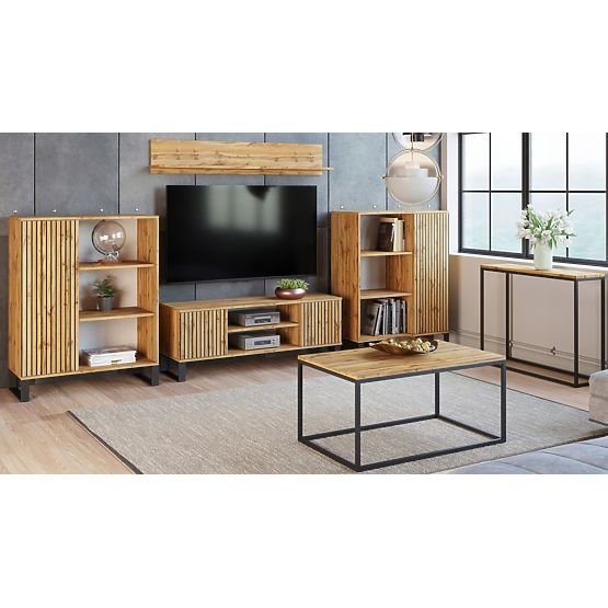 Regal ormar Fondi hrast craft zlatni - crni, dekor letvice