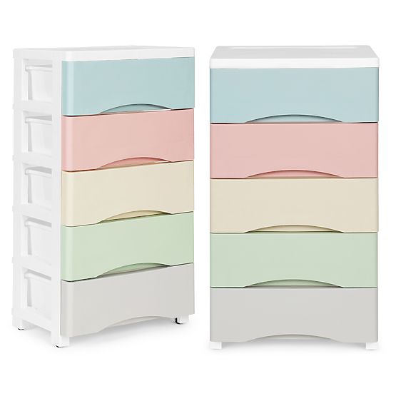 Regal s 5 izvlačivim ladicama, noge s kotačićima, šarene ladice ModernHome