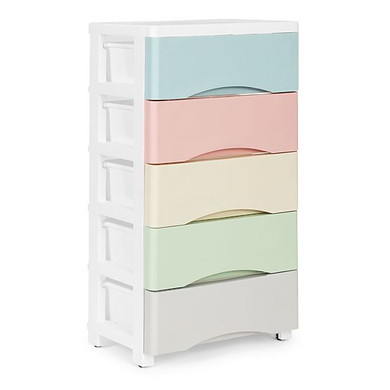 Regal s 5 izvlačivim ladicama, noge s kotačićima, šarene ladice ModernHome