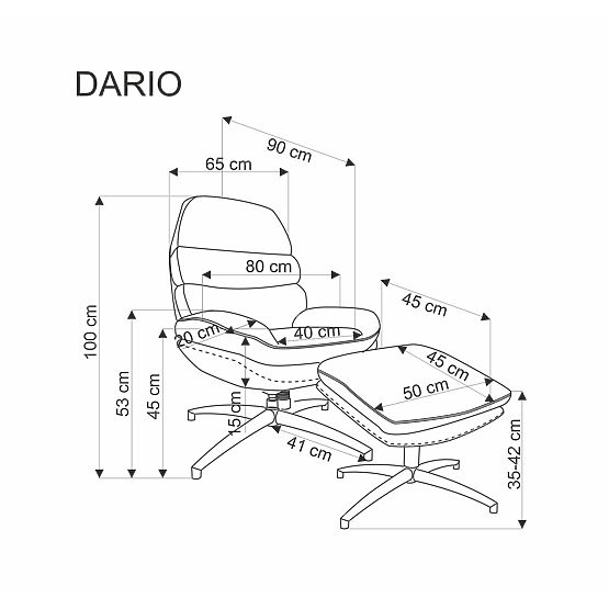 Relaksacijska fotelja DARIO s osloncem za noge i funkcijom ljuljanja, plava (1p=1ks)