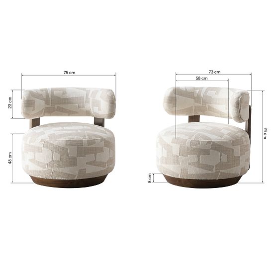 Relaksacijska fotelja Dolce, zaobljeni oblici, bež/krem, orah