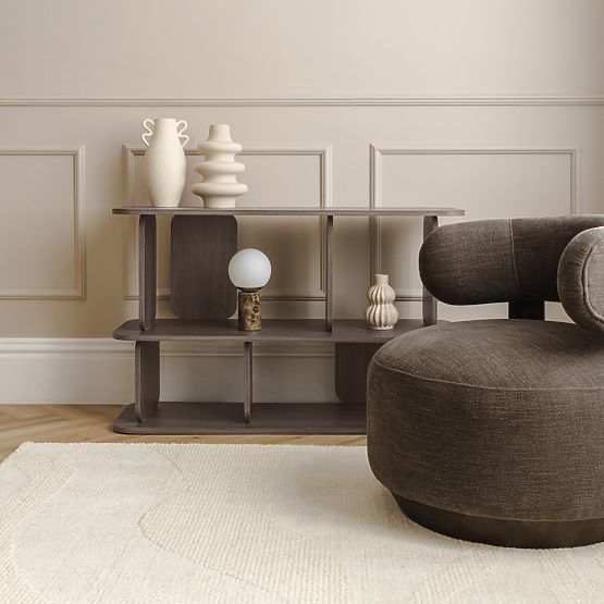 Relaksacijska fotelja Dolce, zaobljeni oblici, smeđa espresso, orah