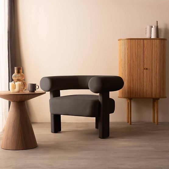 Relaksacijska fotelja Hella smeđa, baršunasta, zaobljena