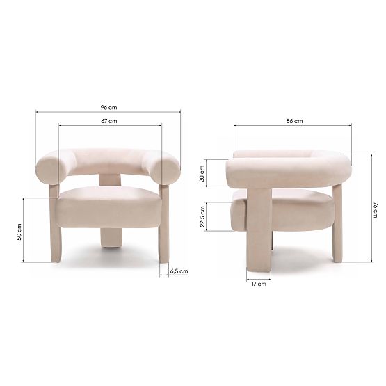 Relaksacijska fotelja Hella svijetlo bež, baršunasta, zaobljena