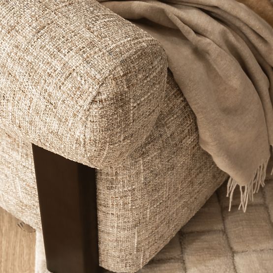 Relaksacijska fotelja Maribel bež-siva/orah, zaobljen oblik