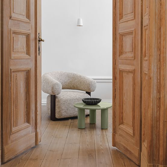 Relaksacijska fotelja Maribel bež-siva/orah, zaobljen oblik