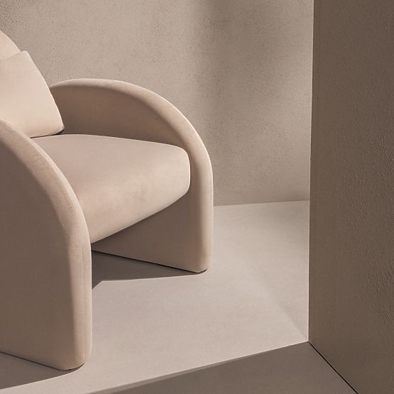 Relaksacijska fotelja Rainbow svijetlo bež, baršunasta, zaobljena