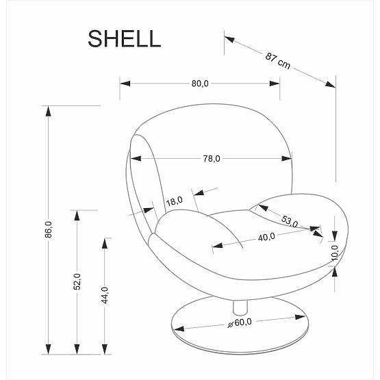 Relaksacijska fotelja SHELL, siva (1p=1kom)