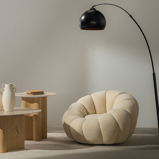 Relaksacijska fotelja Venezia bež s okretnom bazom, boucle, obli oblici