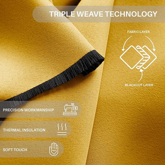 RESTILO BLACKOUT zavjesa boja senfa, klasični stil, srebrni prsteni, materijal