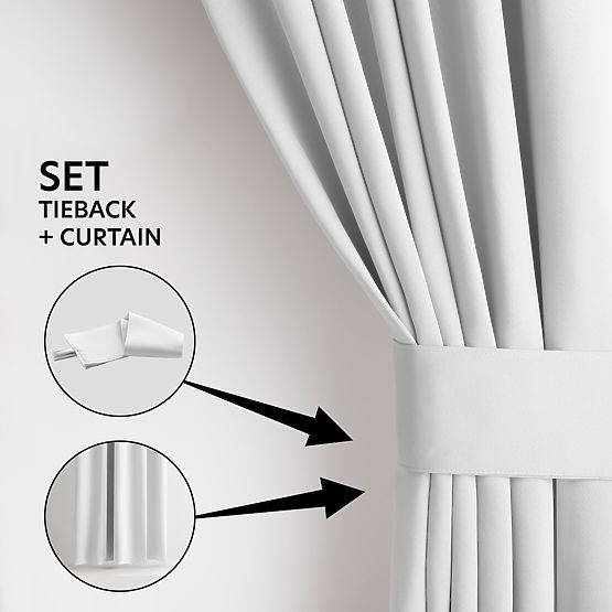 RESTILO zavjesa BLACKOUT bijela boja, klasični stil, srebrni prsteni, materijal blackout