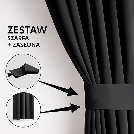 RESTILO zavjesa BLACKOUT crna šerpa klasični stil traka materijal blackout 140x24