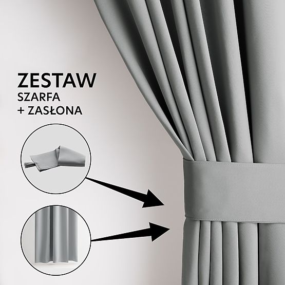 RESTILO zavjesa BLACKOUT siva boja, šerpa, klasični stil, srebrne ušice, materijal blackout