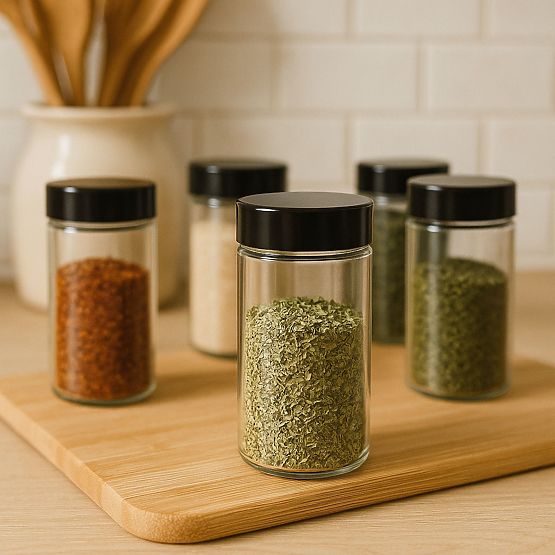 Rotirajući stalak za začine ROTOR BLACK 20 staklenki + 72 naljepnice