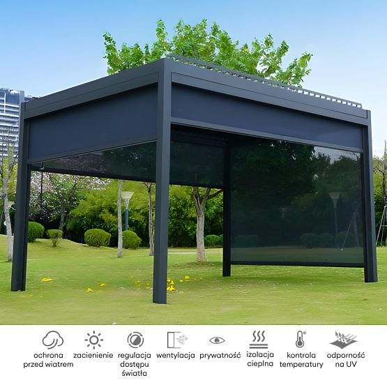 Samostojeća vrtna pergola Antilla od aluminija, 4x3 m, bioklimatska, pokretne lamele, antracit