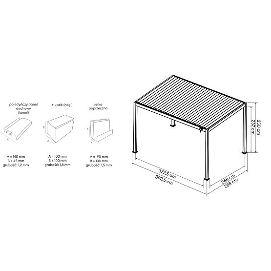 Samostojeća vrtna pergola Antilla od aluminija, 4x3 m, bioklimatska, pokretne lamele, antracit