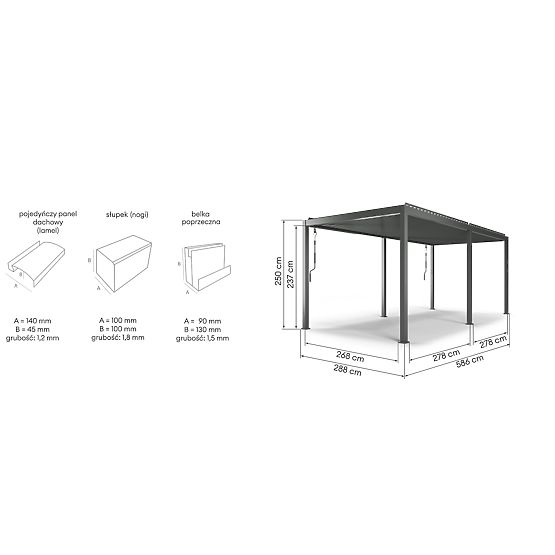 Samostojeća vrtna pergola Antilla od aluminija, 6x3 m, bioklimatska, pokretne lamele, antracit