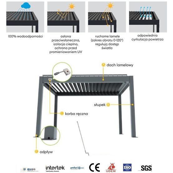 Samostojeća vrtna pergola Antilla od aluminija, 6x3 m, bioklimatska, pokretne lamele, antracit