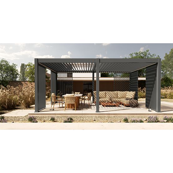 Samostojeća vrtna pergola Lumera od aluminija, 4x6 m, bioklimatska, LED rasvjeta, električna