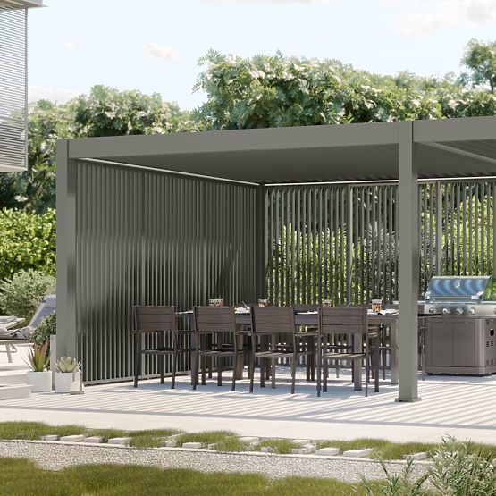 Samostojeća vrtna pergola Lumera od aluminija, 4x8 m, bioklimatska, LED rasvjeta, električna