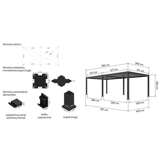 Samostojeća vrtna pergola Lumera od aluminija, 4x8 m, bioklimatska, LED rasvjeta, električna