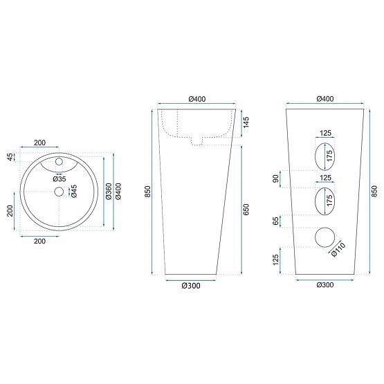 Samostojeći keramički umivaonik Blanka Natural Matt Mramor