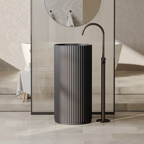 Samostojeći umivaonik Ciriola, kompozitni, 45x90 cm, tamno sivi, rebrasti