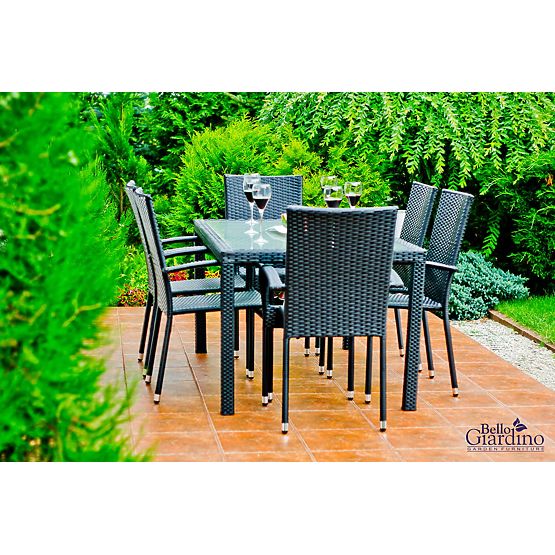 Set blagovaonskog namještaja od tehno ratana (stol 150×90 cm + 6 × stolica) AVVICENTE, crna