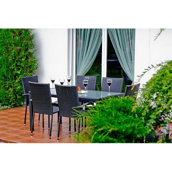 Set blagovaonskog namještaja od tehno ratana (stol 150×90 cm + 6 × stolica) AVVICENTE, crna