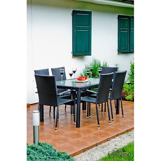 Set blagovaonskog namještaja od tehno ratana (stol 150×90 cm + 6 × stolica) AVVICENTE, crna