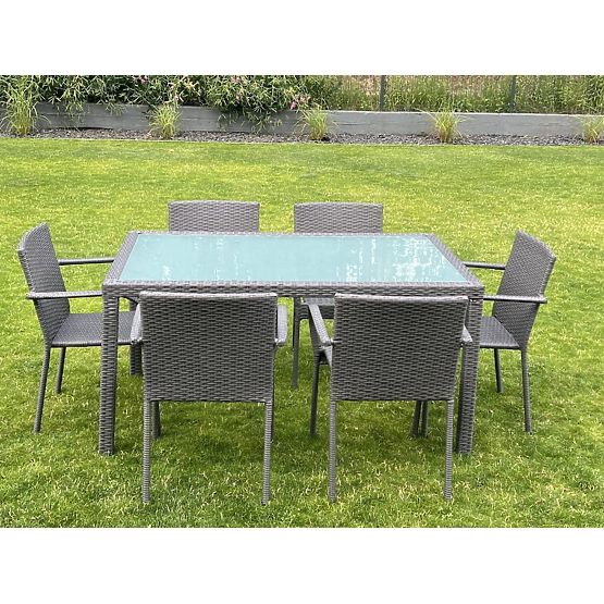 Set blagovaonskog namještaja od tehnoratana (stol 150x90cm + 6 stolica) AVVICENTE siva