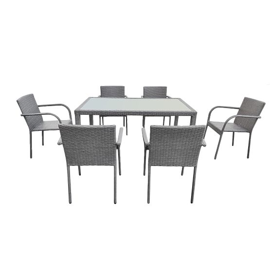 Set blagovaonskog namještaja od tehnoratana (stol 150x90cm + 6 stolica) AVVICENTE siva
