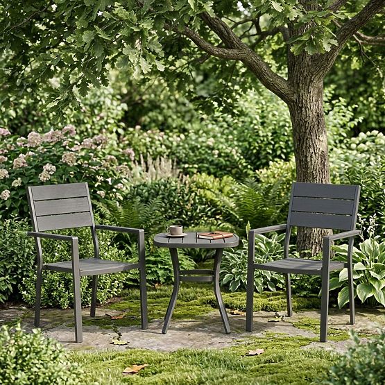 Set od 2 vrtnih stolica za terasu balkon čelik HDPE sive MultiGarden
