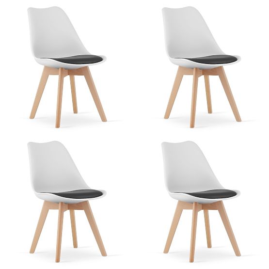 Set od 4 bijele i crne stolice s drvenim nogama